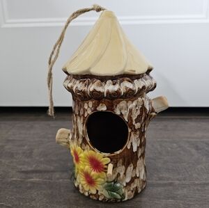 Beautiful Vintage Alpine Ceramic Pinecone Birdhouse w/Yellow and Red Flowers